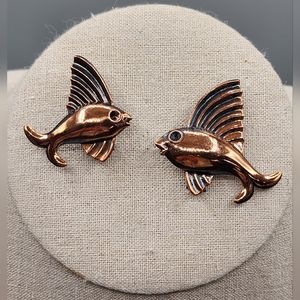 Vintage Copper Tone Fish‎ Brooches Pins. Set Of 2.